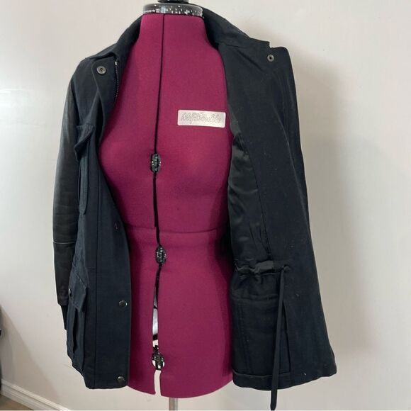 Club Monaco Women’s Black Utility Military Jacket Canvaa Leather Blazer XS - Picture 5 of 14